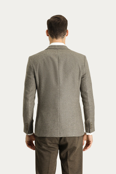 Medium Brown 7 Drop Super Slim Fit Extra Narrow Cut Wool Patterned Sport Jacket