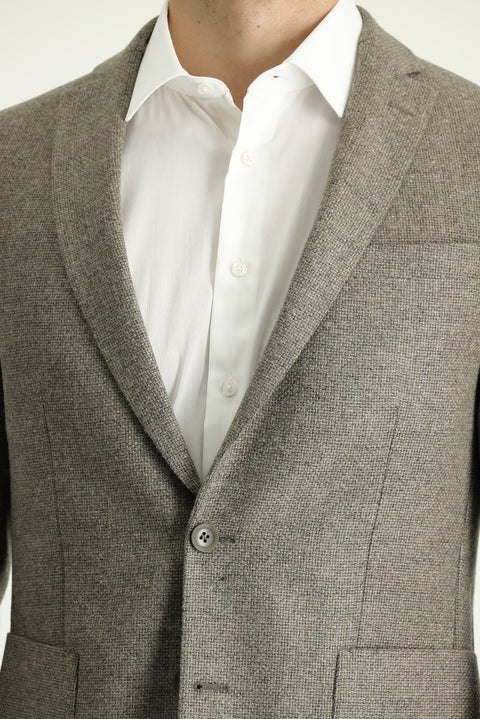 Medium Brown 7 Drop Super Slim Fit Extra Narrow Cut Wool Patterned Sport Jacket