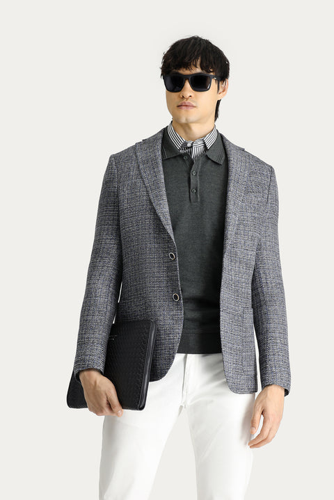 Light Gray 8 Drop Muscle Fit Long Athletic Cut Wool Patterned Sport Jacket
