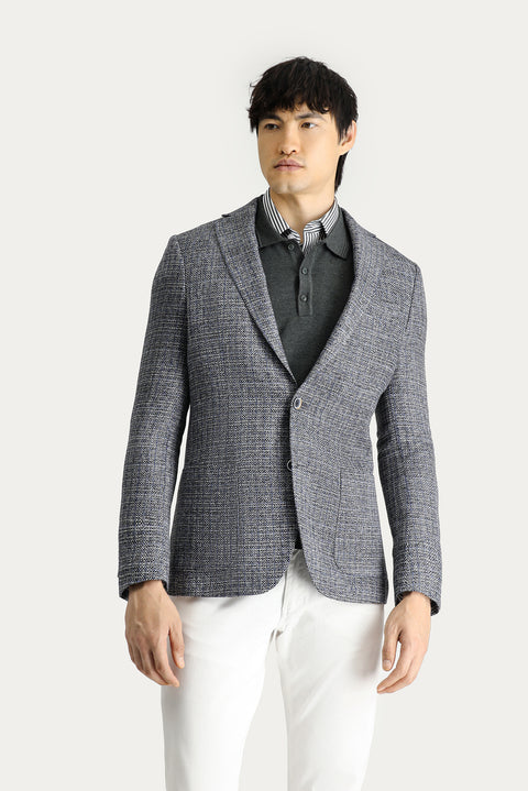 Light Gray 8 Drop Muscle Fit Long Athletic Cut Wool Patterned Sport Jacket