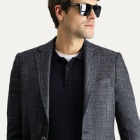 Medium Navy 6 Drop Regular Fit Standard Cut Wool Patterned Sport Jacket
