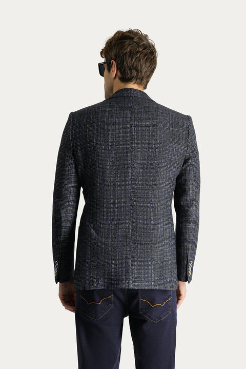 Medium Navy 6 Drop Regular Fit Standard Cut Wool Patterned Sport Jacket