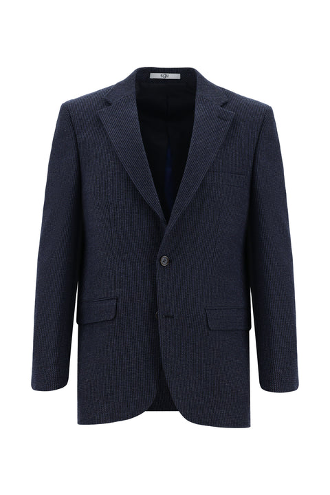 Medium Navy 6 Drop Regular Fit Classic Jacket with Wool Pattern