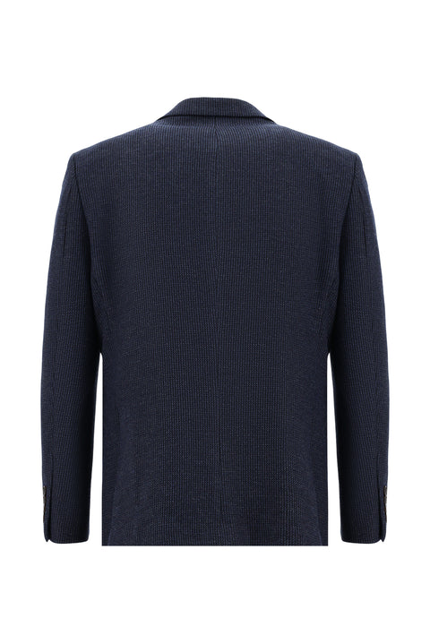 Medium Navy 6 Drop Regular Fit Classic Jacket with Wool Pattern