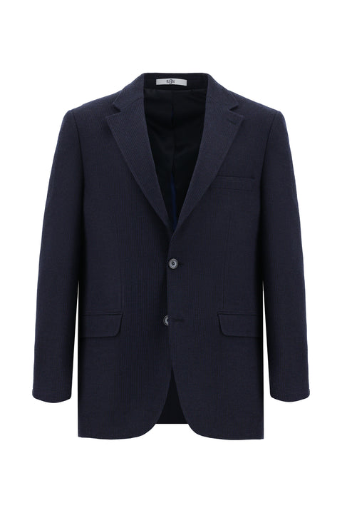 Dark Navy 4-Drop Relaxed Fit Classic Wool Patterned Jacket