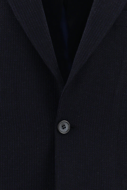 Dark Navy 4-Drop Relaxed Fit Classic Wool Patterned Jacket