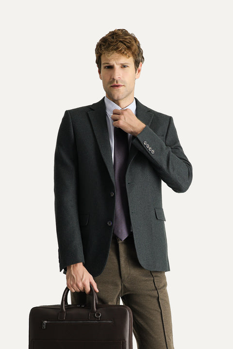 Dark Khaki 6 Drop Regular Fit Classic Wool Patterned Jacket