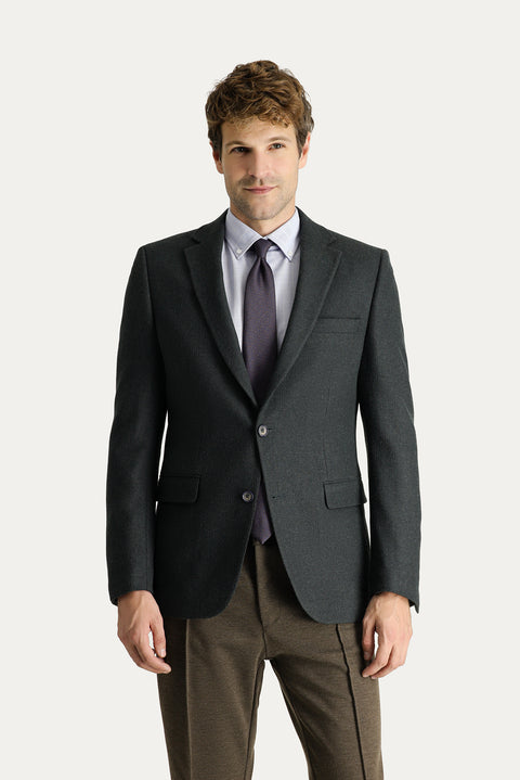Dark Khaki 6 Drop Regular Fit Classic Wool Patterned Jacket