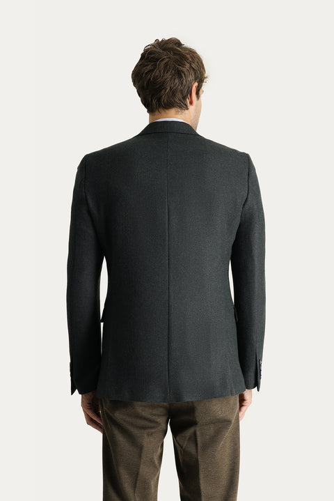 Dark Khaki 4-Drop Relaxed Fit Classic Wool Patterned Jacket