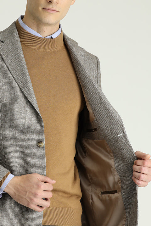 Dark Mink 8 Drop Muscle Fit Long Athletic Cut Classic Wool Jacket