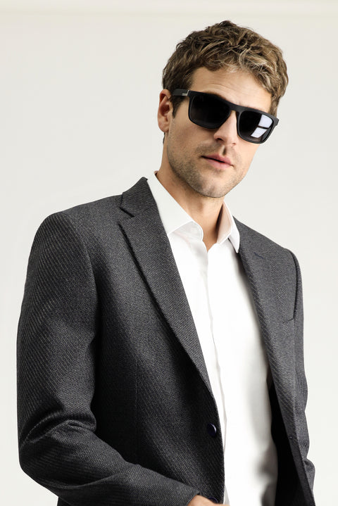 Dark Anthracite 7 Drop Slim Fit Patterned Jacket