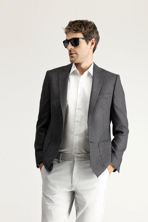 Dark Anthracite 7 Drop Slim Fit Patterned Jacket