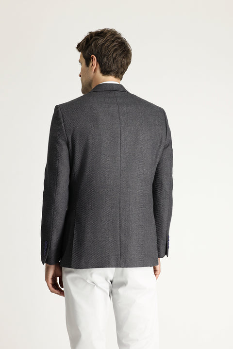 Dark Anthracite 7 Drop Slim Fit Patterned Jacket