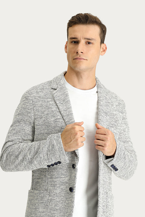 Light Grey 6 Drop Regular Fit Standard Cut Patterned Sport Knit Cotton Jacket