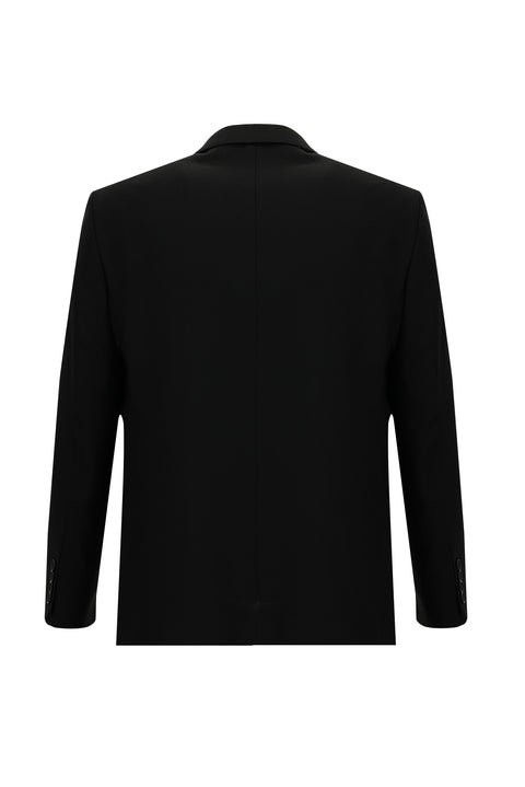 Black 4-Drop Relaxed Fit Casual Style Wool Classic Patterned Jacket