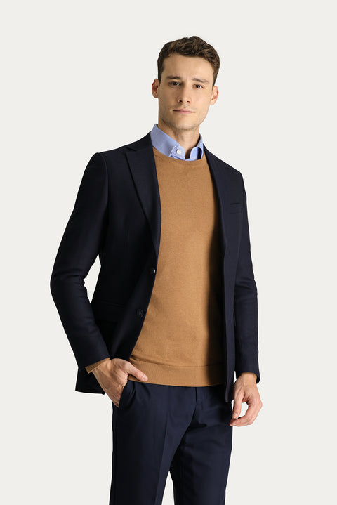 Dark Navy 7 Drop Slim Fit Narrow Cut Wool Classic Patterned Jacket