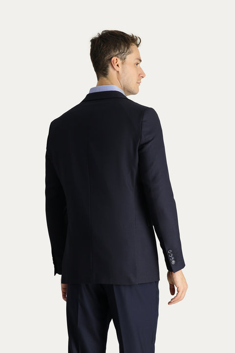 Dark Navy 4-Drop Relaxed Fit Classic Patterned Wool Jacket