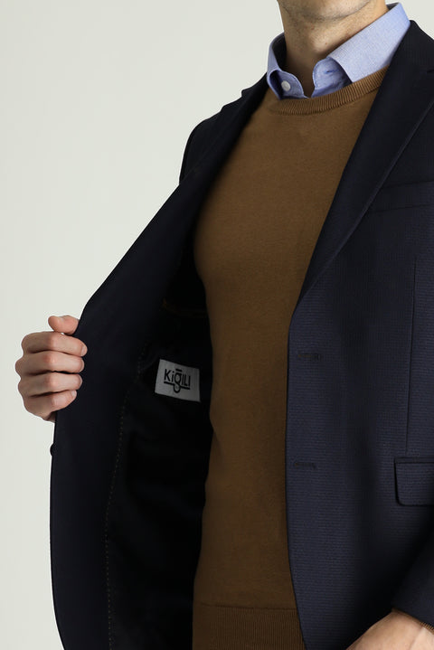 Dark Navy 7 Drop Slim Fit Narrow Cut Wool Classic Patterned Jacket
