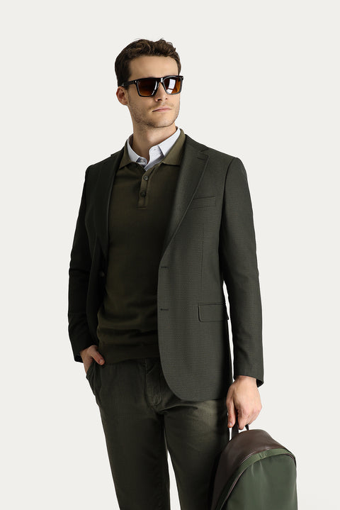 Dark Khaki 6 Drop Regular Fit Standard Cut Wool Classic Patterned Jacket
