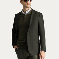 Dark Khaki 7 Drop Slim Fit Narrow Cut Wool Classic Patterned Jacket