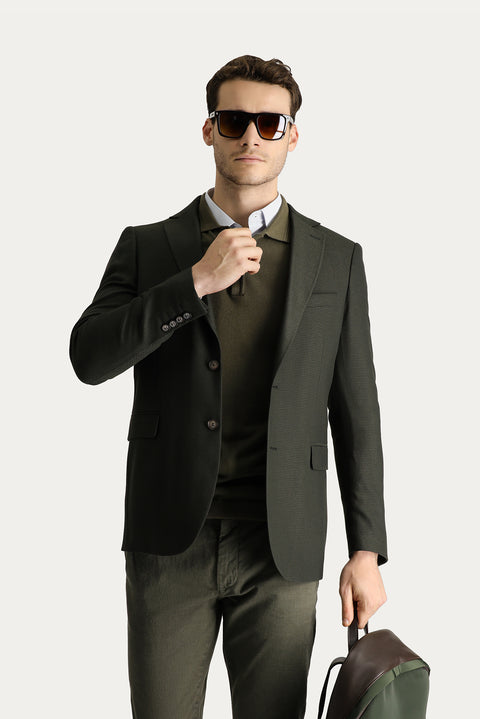 Dark Khaki 8 Drop Muscle Fit Long Athletic Cut Wool Classic Patterned Jacket