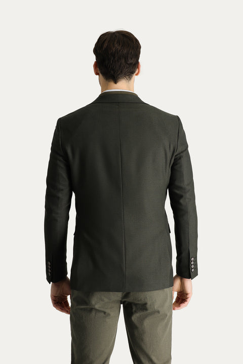 Dark Khaki 8 Drop Muscle Fit Long Athletic Cut Wool Classic Patterned Jacket