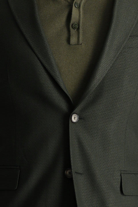 Dark Khaki 7 Drop Slim Fit Narrow Cut Wool Classic Patterned Jacket