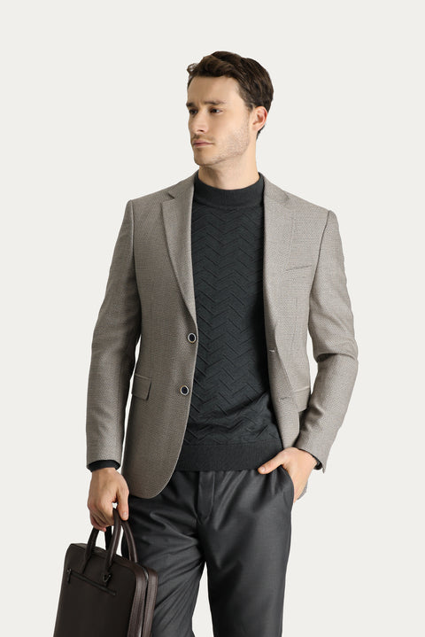 Light Mink 4 Drop Relaxed Fit Casual Cut Wool Classic Patterned Jacket