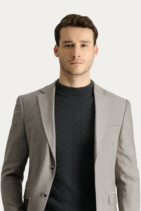 Light Mink 8 Drop Muscle Fit Long Athletic Cut Wool Classic Patterned Jacket