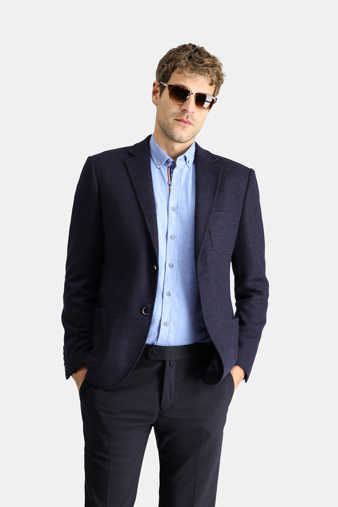 Dark Navy 7 Drop Slim Fit Narrow Cut Wool Sport Knit Jacket
