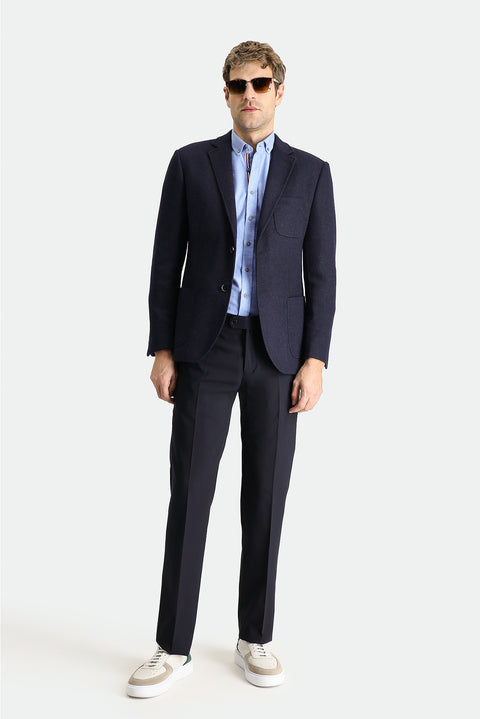 Dark Navy 7 Drop Slim Fit Narrow Cut Wool Sport Knit Jacket