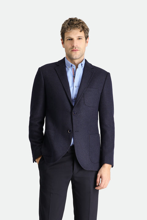 Dark Navy 7 Drop Slim Fit Narrow Cut Wool Sport Knit Jacket
