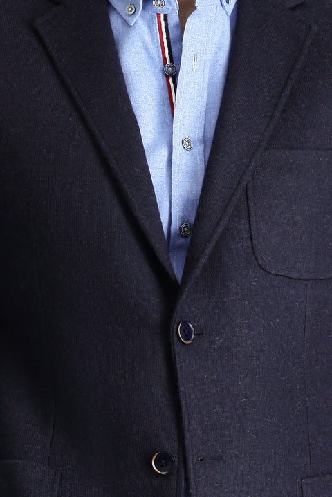 Dark Navy 7 Drop Slim Fit Narrow Cut Wool Sport Knit Jacket