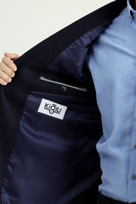 Dark Navy 7 Drop Slim Fit Narrow Cut Wool Sport Knit Jacket