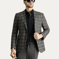 Medium Anthracite 7 Drop Slim Fit Classic Plaid Wool Jacket
