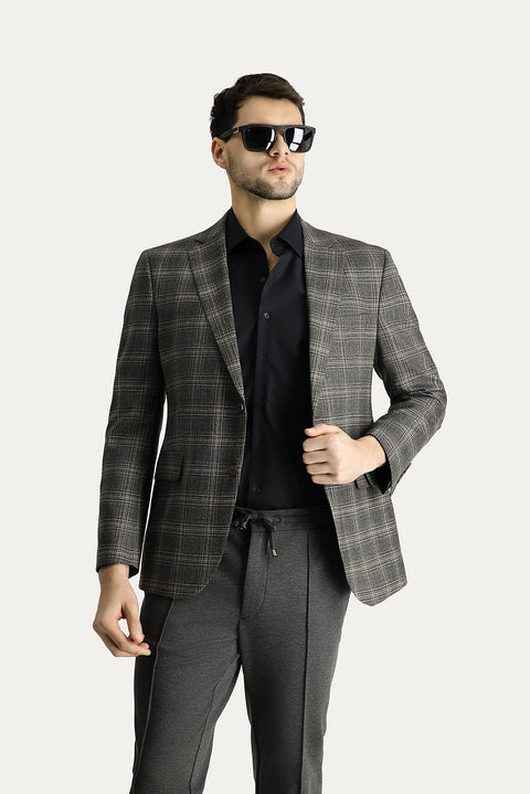Medium Anthracite 7 Drop Slim Fit Classic Plaid Wool Jacket