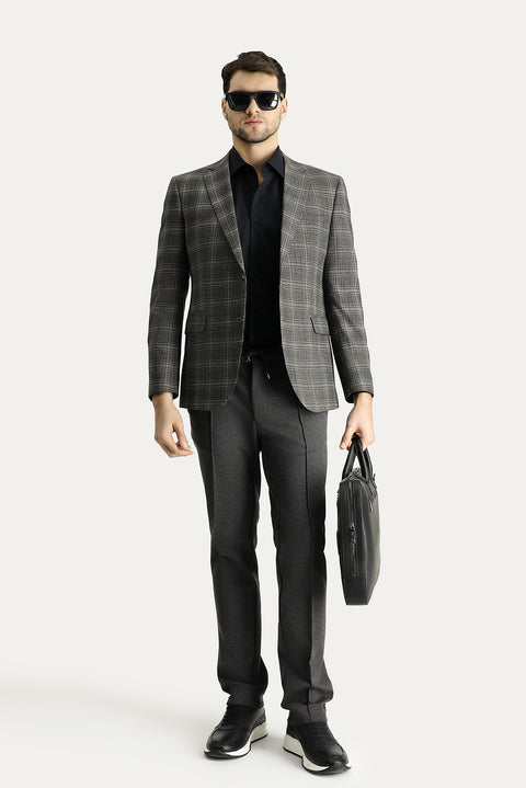 Medium Anthracite 7 Drop Slim Fit Classic Plaid Wool Jacket