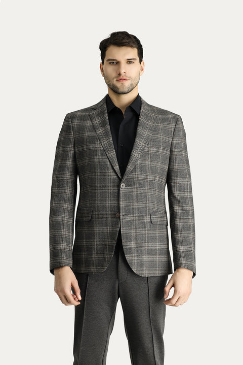 Medium Anthracite 7 Drop Slim Fit Classic Plaid Wool Jacket