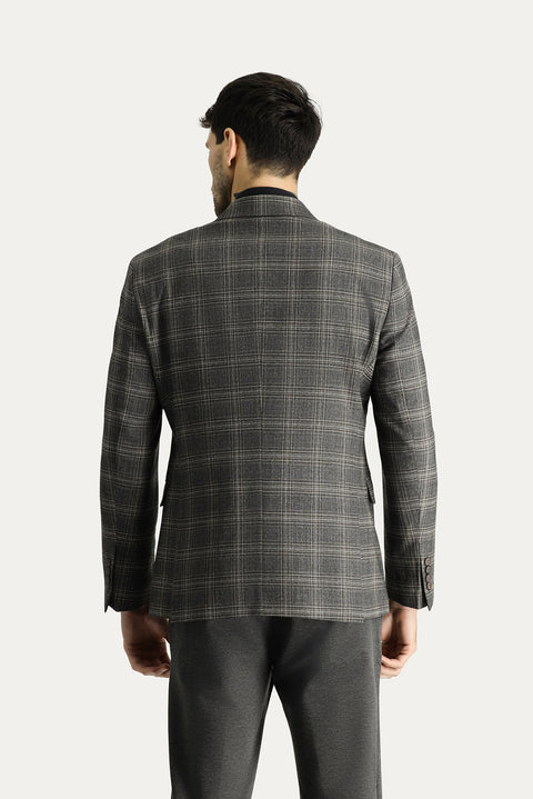 Medium Anthracite 7 Drop Slim Fit Classic Plaid Wool Jacket