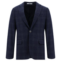 Dark Navy 6 Drop Regular Fit Standard Cut Wool Plaid Jacket