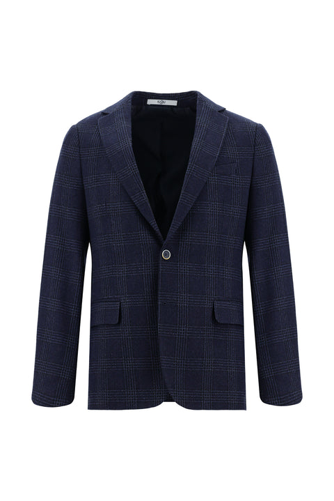 Dark Navy 6 Drop Regular Fit Standard Cut Wool Plaid Jacket