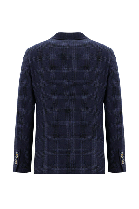 Dark Navy 6 Drop Regular Fit Standard Cut Wool Plaid Jacket