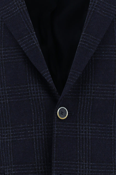 Dark Navy 6 Drop Regular Fit Standard Cut Wool Plaid Jacket