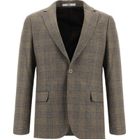 Dark Mink 8 Drop Muscle Fit Long Athletic Cut Wool Plaid Jacket