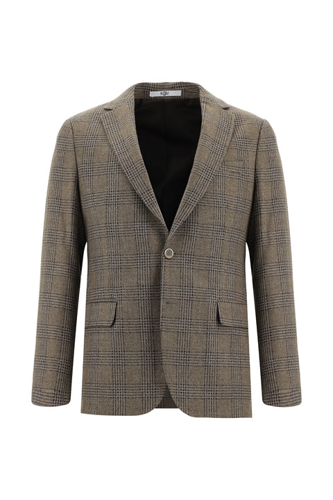 Dark Mink 8 Drop Muscle Fit Long Athletic Cut Wool Plaid Jacket