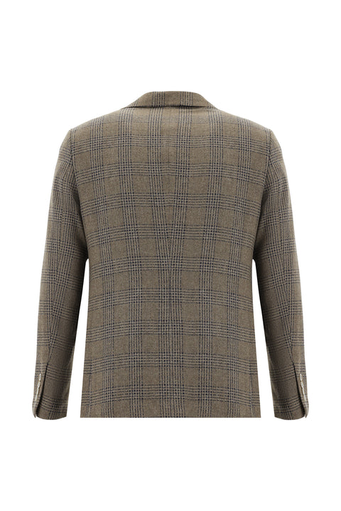 Dark Mink 8 Drop Muscle Fit Long Athletic Cut Wool Plaid Jacket