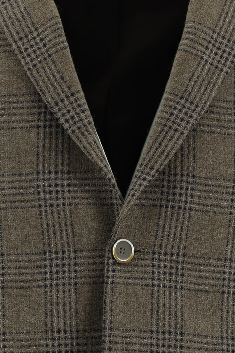 Dark Mink 8 Drop Muscle Fit Long Athletic Cut Wool Plaid Jacket