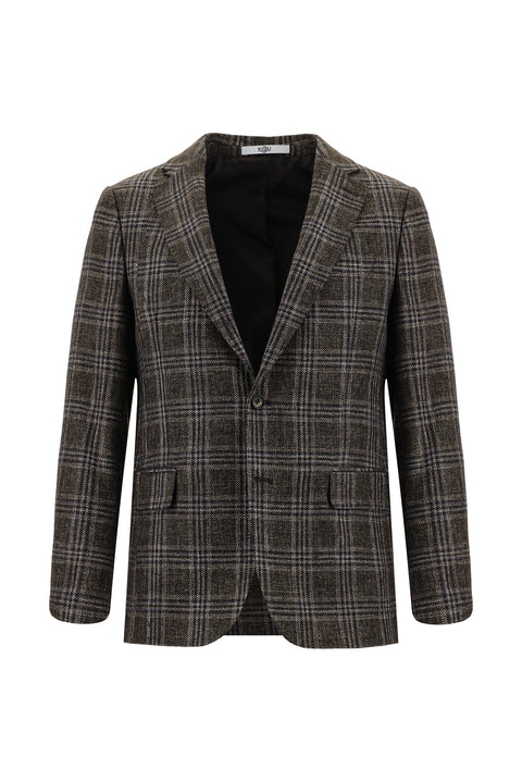 Dark Brown 6 Drop Regular Fit Standard Cut Wool Plaid Jacket
