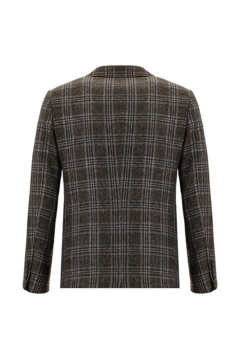 Dark Brown 6 Drop Regular Fit Standard Cut Wool Plaid Jacket