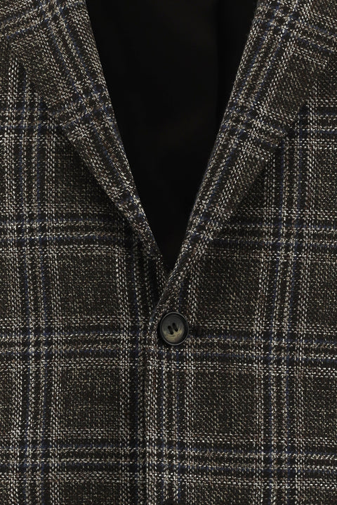 Dark Brown 6 Drop Regular Fit Standard Cut Wool Plaid Jacket